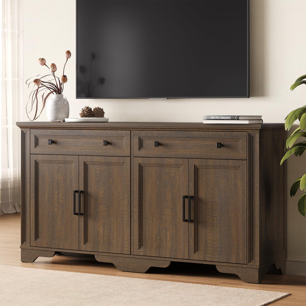 63" Sideboard Buffet Cabinet, Large Credenza with Drawers Walnut