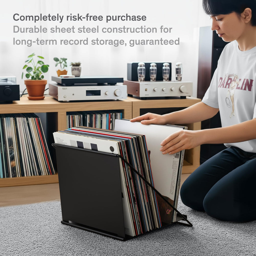 Vinyl Record Storage Rack - Record Holder for 50 LPs, Black