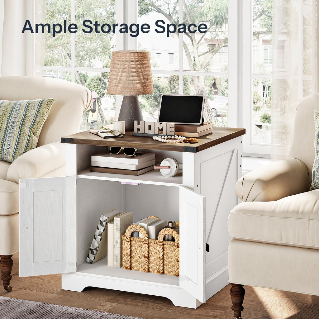 Farmhouse End Table with Charging Station, Large Side Table