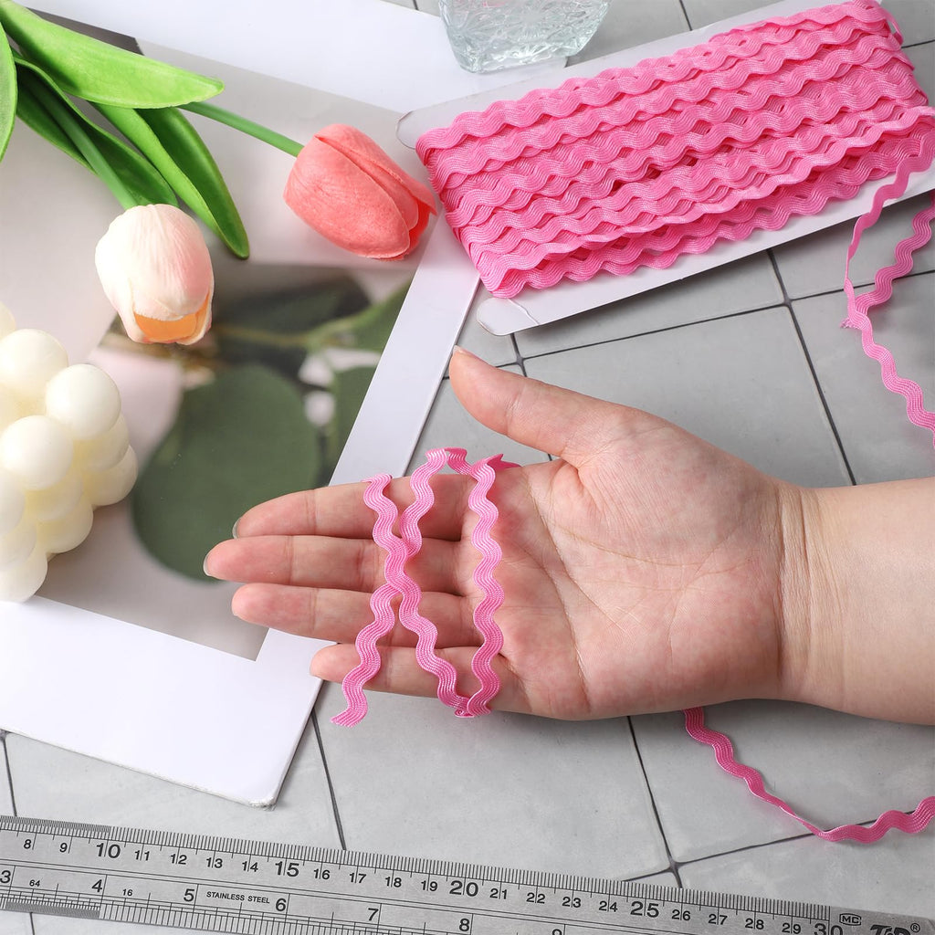 Pink Wave Bending Fringe Trim, 1 Roll 27yd/25m Rick Rack Trim for Sewing, 5mm RIC Rac Trim Ribbon, Woven Lace Ribbon