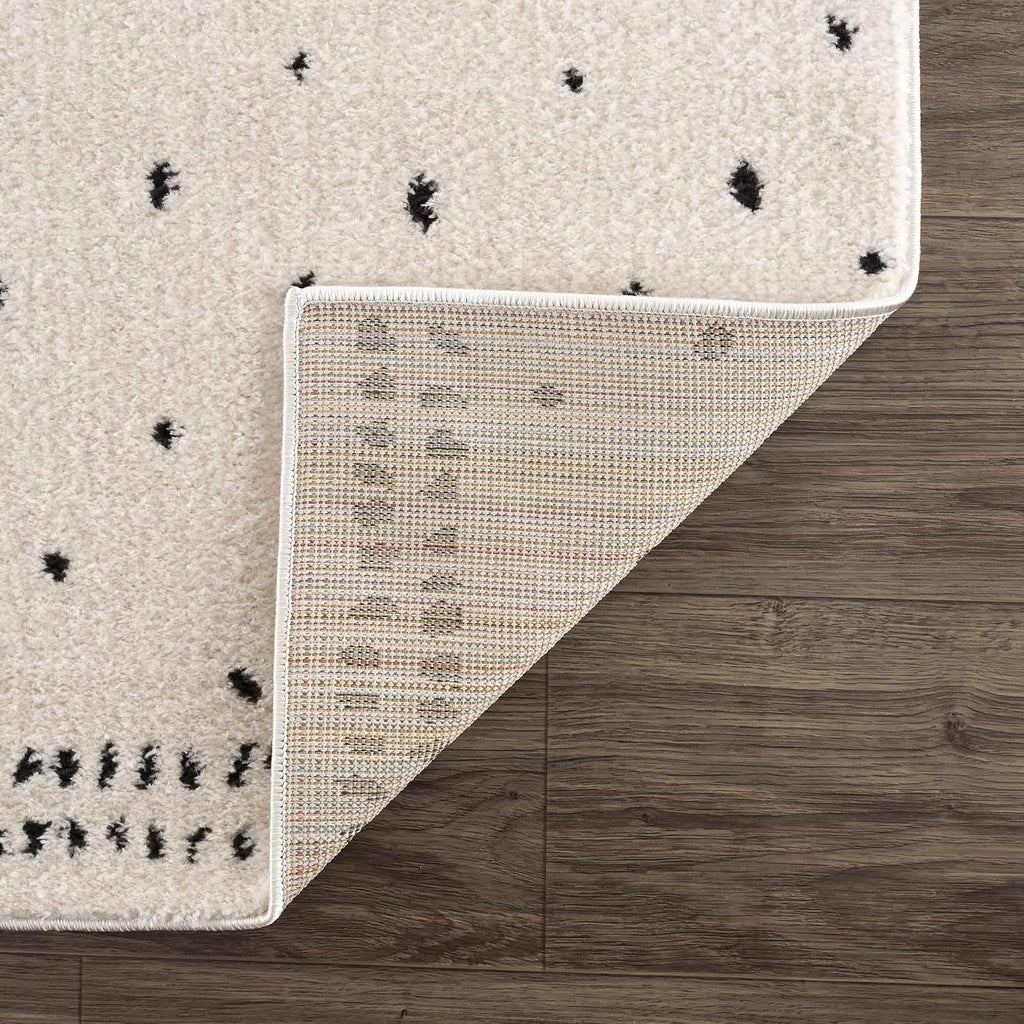 Julie Hallway, Kitchen Runner Rug - Polka Dot Border - Contemporary Minimalist Modern Scandinavian Farmhouse - High