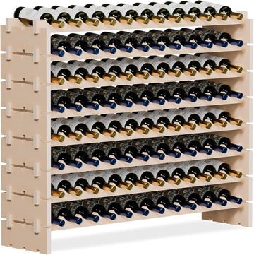 96 Bottles Stackable Modular Wine Rack, 8-Tier Wooden Wine Storage Rack Freestanding Wine Holder Display Shelves