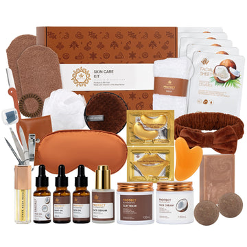 Gifts for Women, 32 Pcs Coconut Hydrating Face Skin Care Kit, Spa Basket
