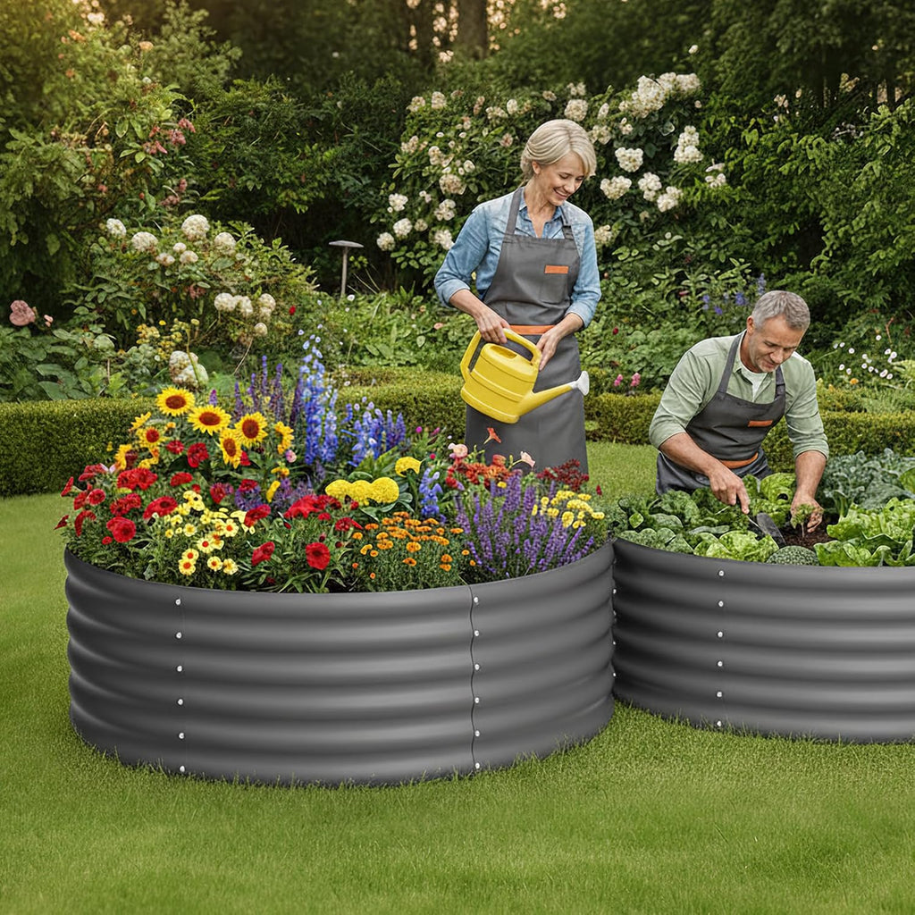 Galvanized Raised Garden Bed, Round Outdoor Planter Bed, 4x4x1.5ft Metal Planter Box for Gardening and Planting,DG