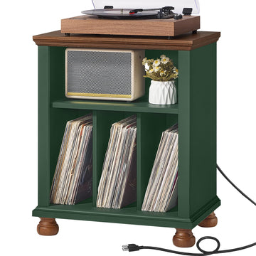 24" Wide Record Player Stand with Charging Station, Green