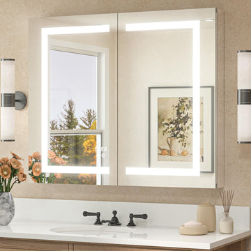 LED Lighted Bathroom Medicine Cabinet Mirror with Lights 36 x 30 Recessed or Wall Mounted Cabinet with 2 Door