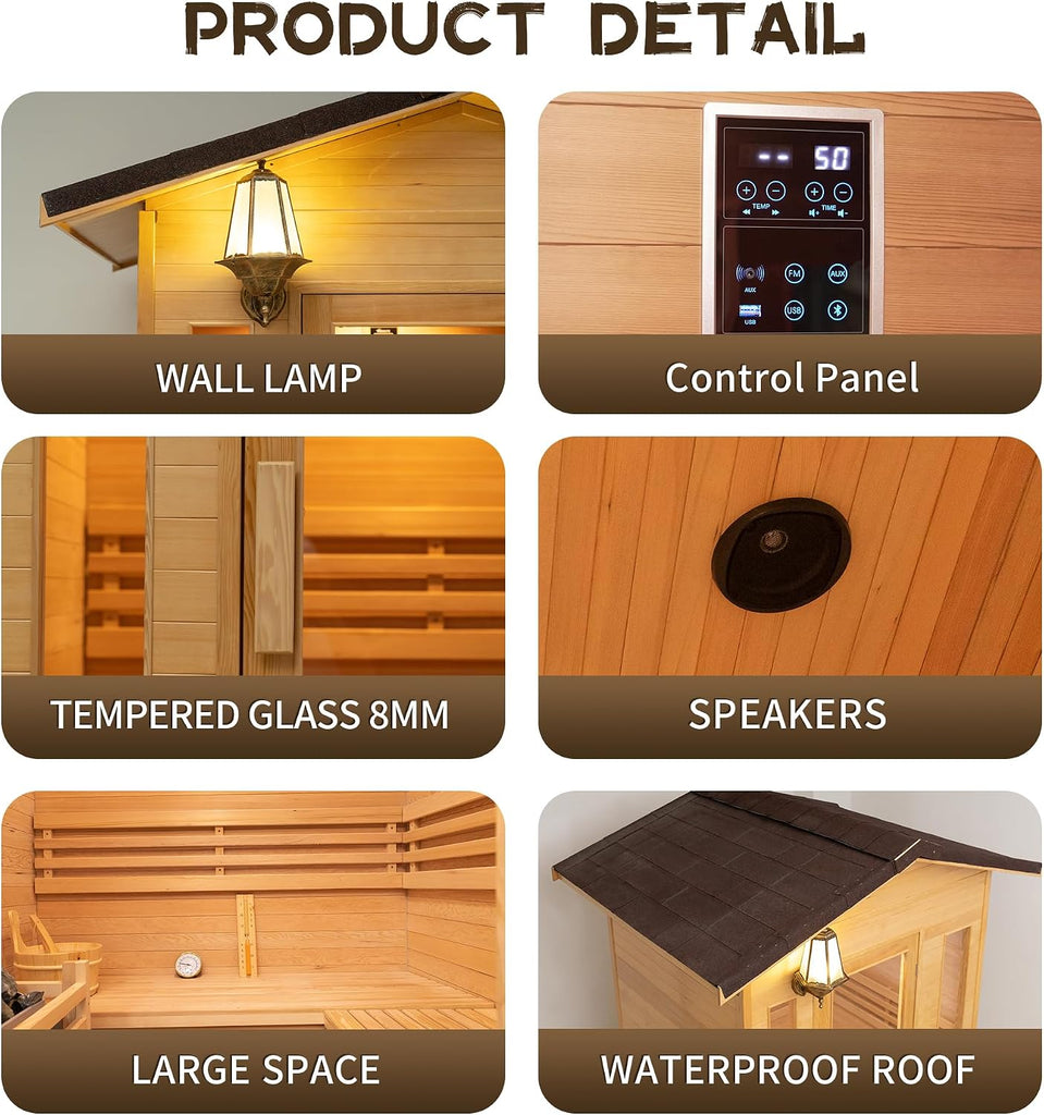 1-2 Person Outdoor Sauna Room,Cedar 220V 6KW Electric Stove Steam Sauna Kit | with Smart Wifi Control,LCD Control