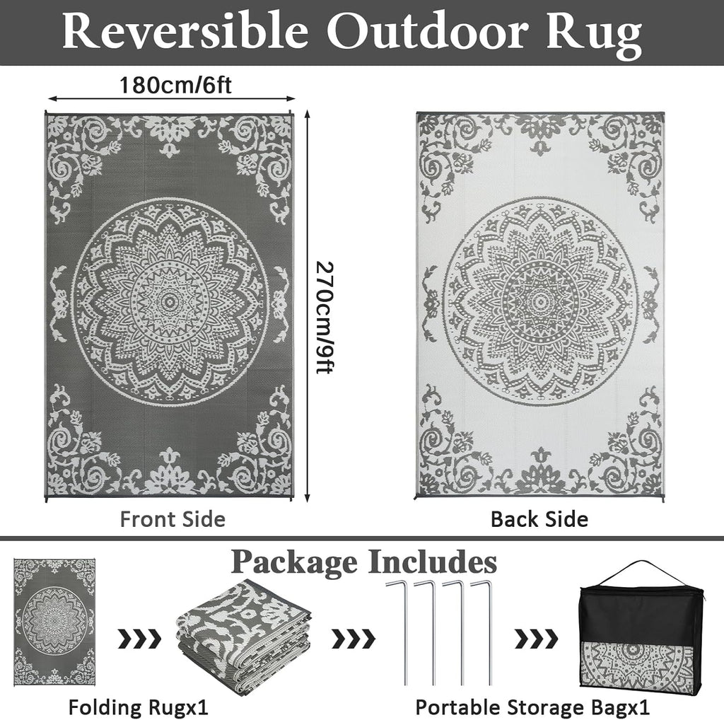 Outdoor Rug Waterproof, Reversible Outdoor Plastic Straw Rug, UV-Resistant Patio Rug Lightweight Portable RV