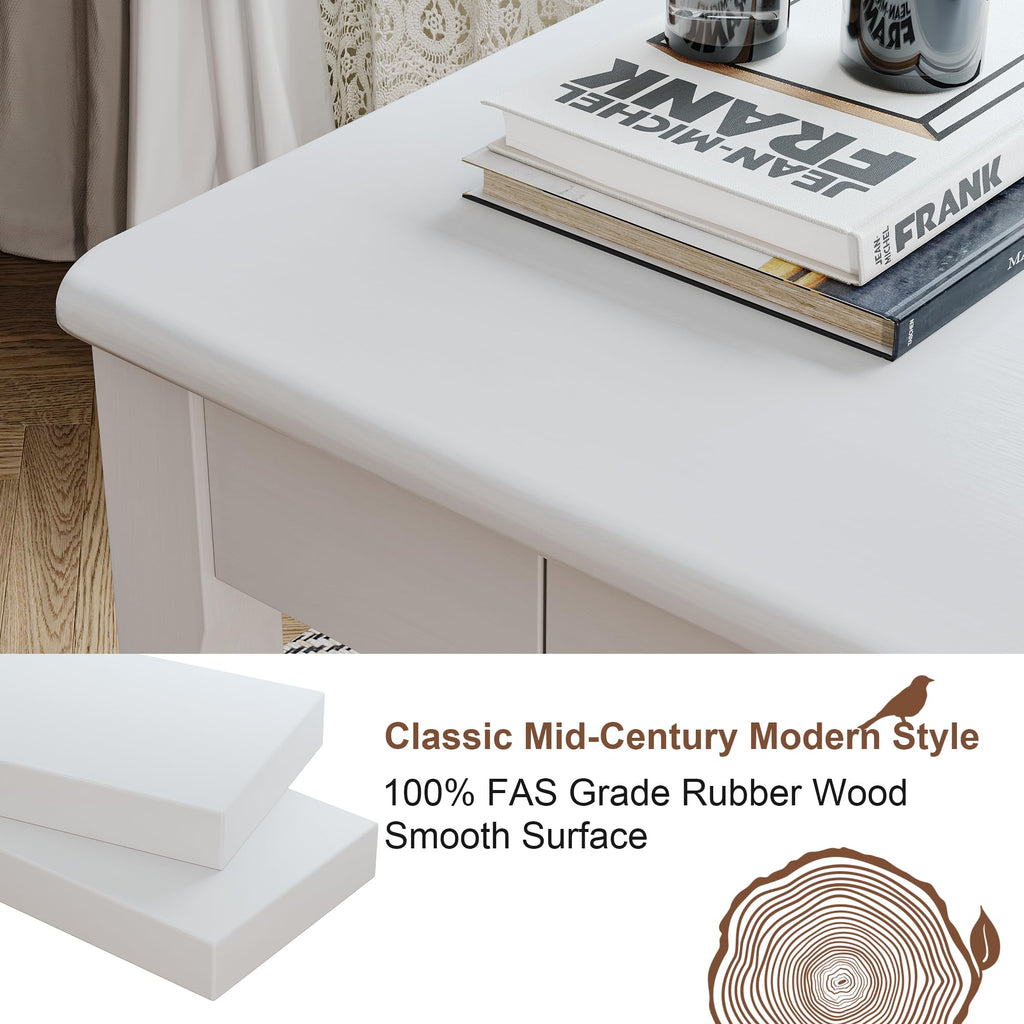 Solid Wooden Desk with Drawers - 39 x 16 Inch Modern Narrow Desks, Rubberwood Simple Work Study Table, Small Writing