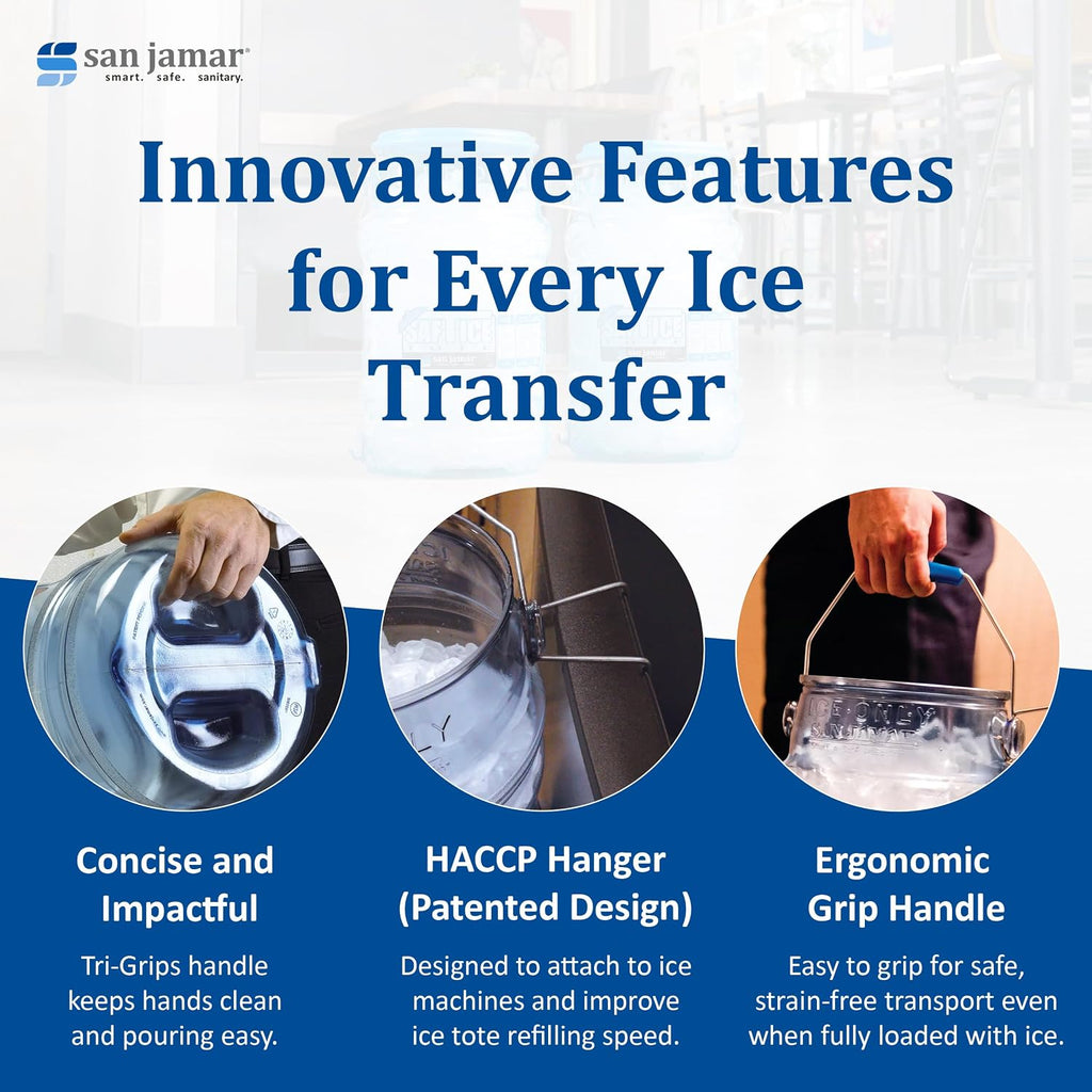 Saf-T-Ice Plastic Ice Tote, Ice Bucket with Drying and Storage Hook for Restaurants, Bars, Catering Events, Buffets