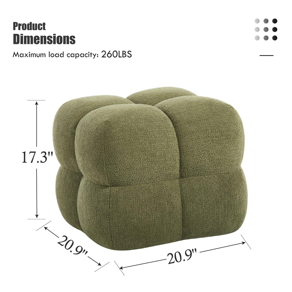 Olive Green‌ Modern Ottoman, 21" Square Fuzzy Couch Sherpa Pouf Ottoman, Tufted Cute Boucle Fabric Foot Stools