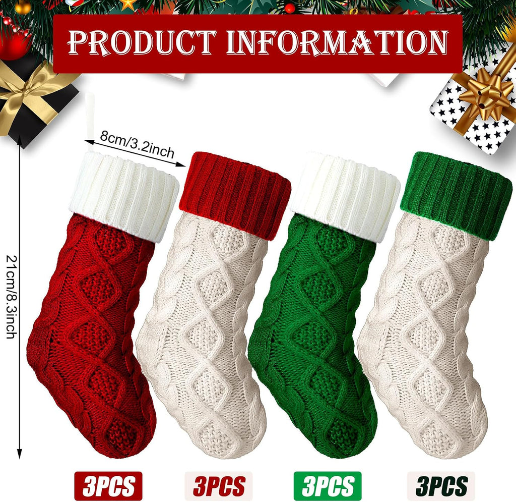 Christmas Stockings Knit, Coarse Knit, Assorted Colors - Set of 12