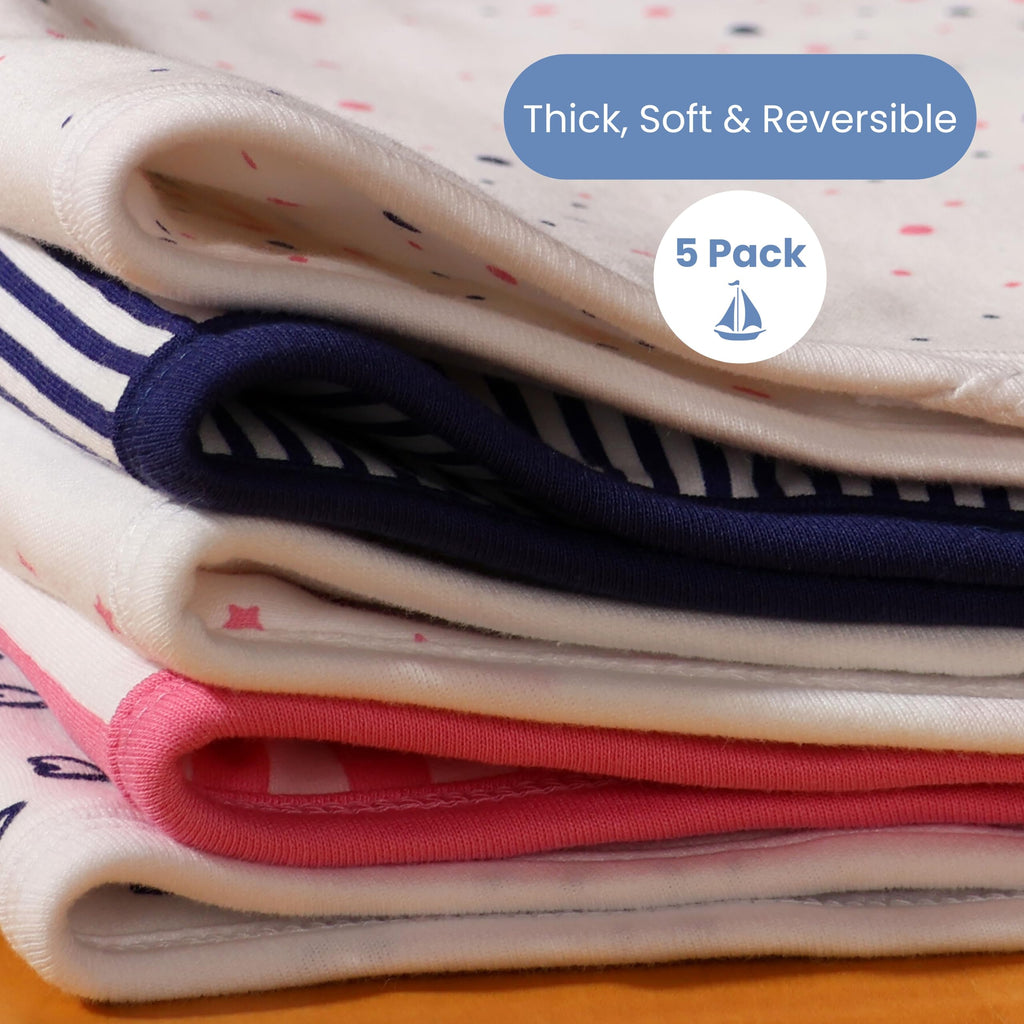 Organic Baby Burp Cloths 5 Pack - GOTS Certified Organic Cotton, Contoured Figure-8 Design, Extra Absorbent, 22x11