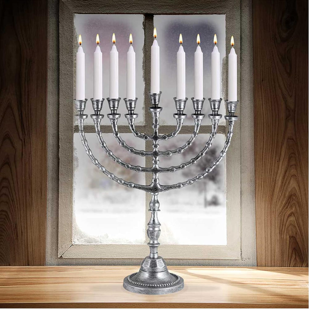 Extra Large Traditional Chanukah use with Thick Shabbat Candles or Oil Cups Antique Looking Hanukkah Minorah
