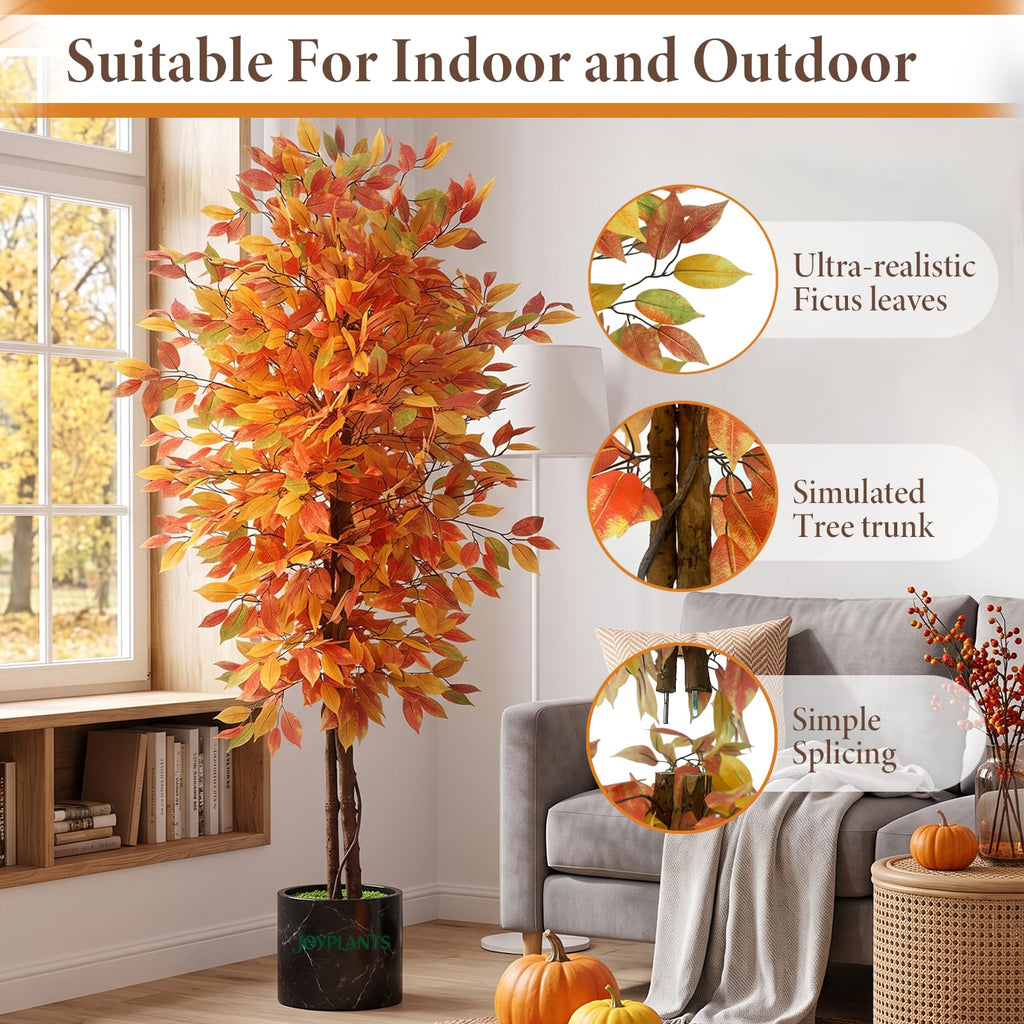 6FT Artificial Ficus Tree, Realistic Autumn Fall Decor