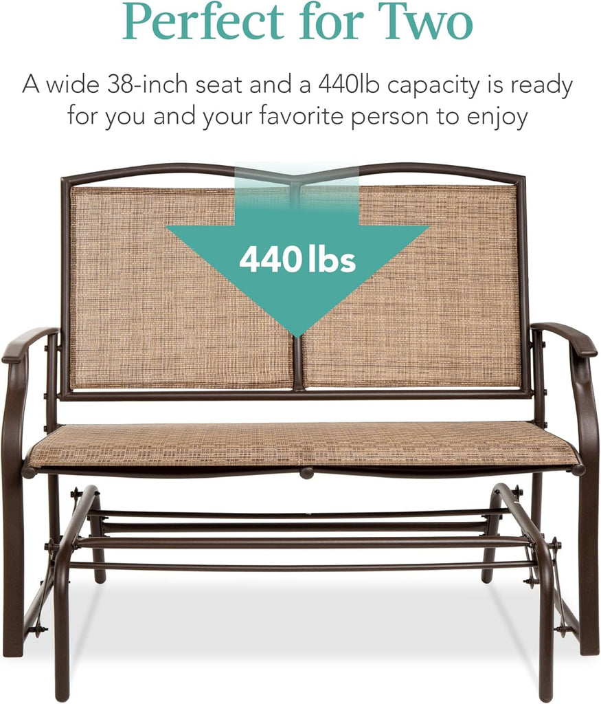 2-Person Outdoor Patio Swing Glider Steel Bench Loveseat Rocker for Deck, Porch w/Textilene Fabric, Steel Frame