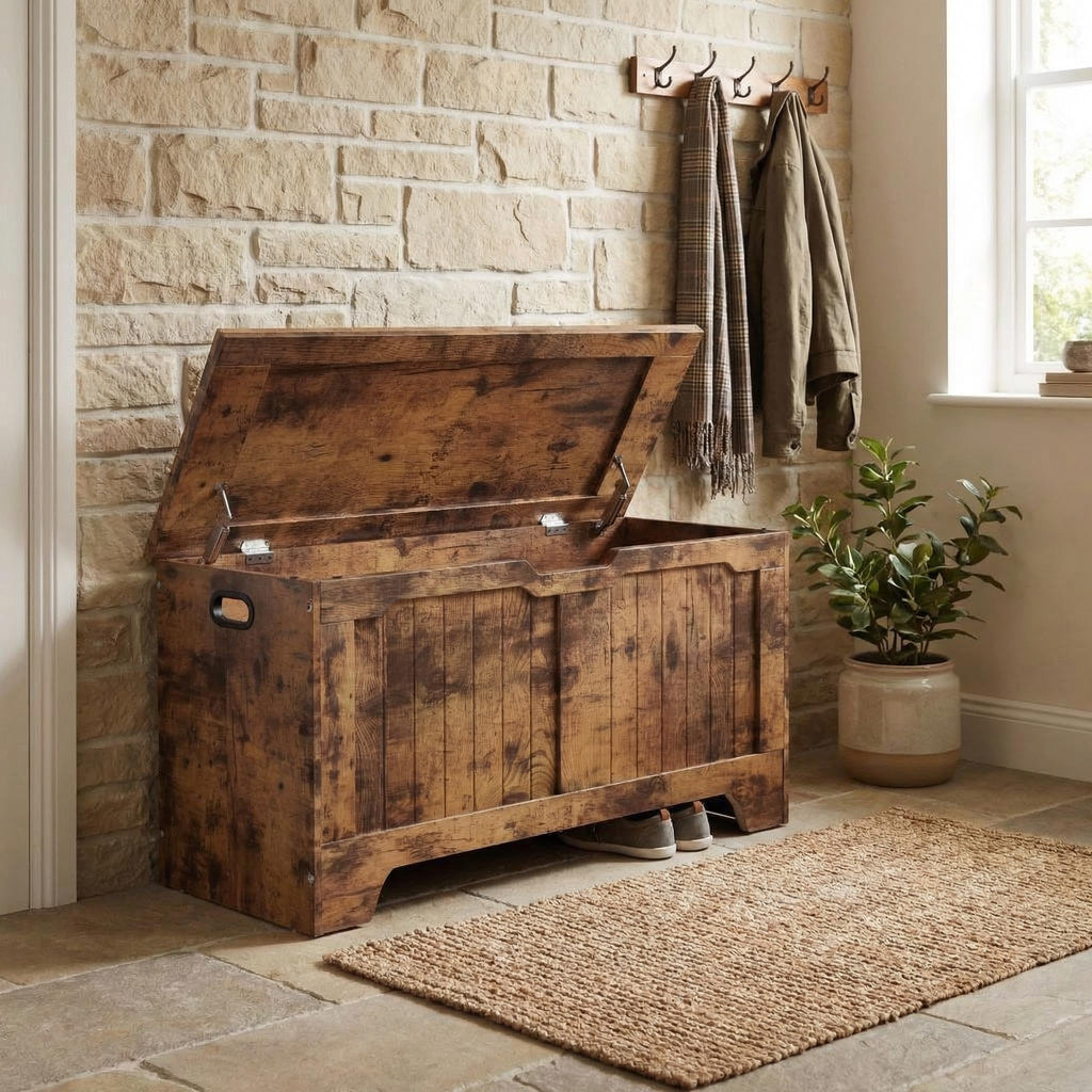 Storage Bench with Farmhouse Design - Storage Chest with 2 Safety Hinges, 15.7 x 39.4 x 18.9 Inches, Ideal, and