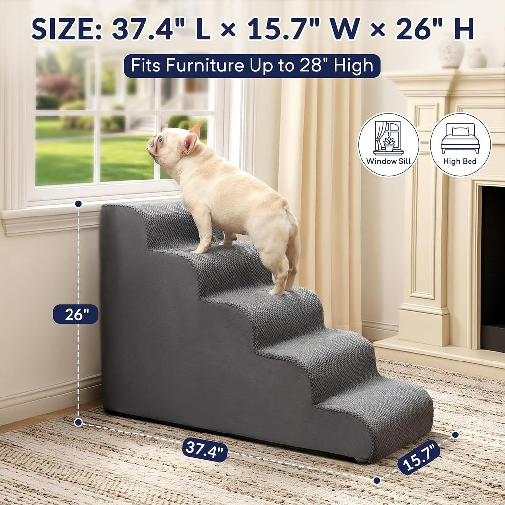 Dog Stairs for High Beds, 26" H 5-Step Pet Ramp for Small & Medium Dogs