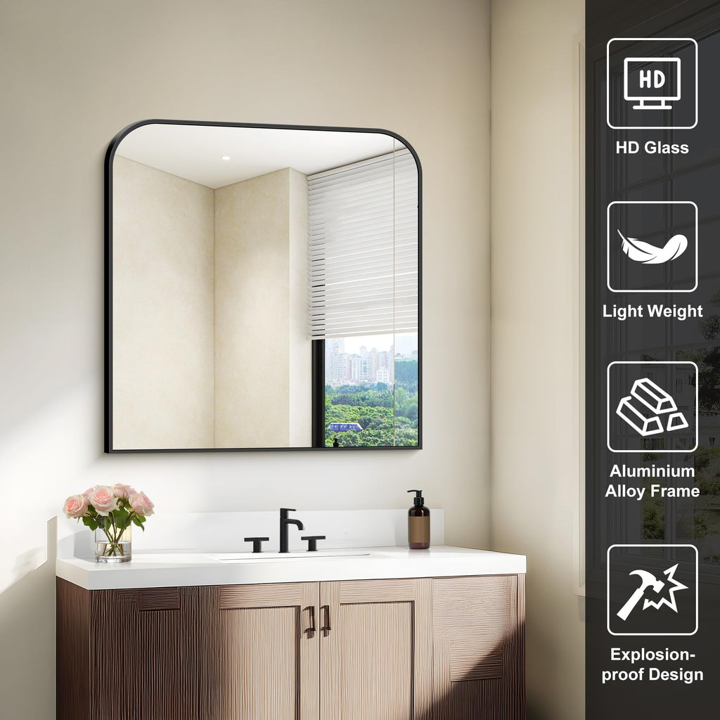 Bathroom Mirror, 30x30 inch Black Square Wall Mounted Mirror with Thin Frame, Bathroom Vanity Mirrors for Over Sink