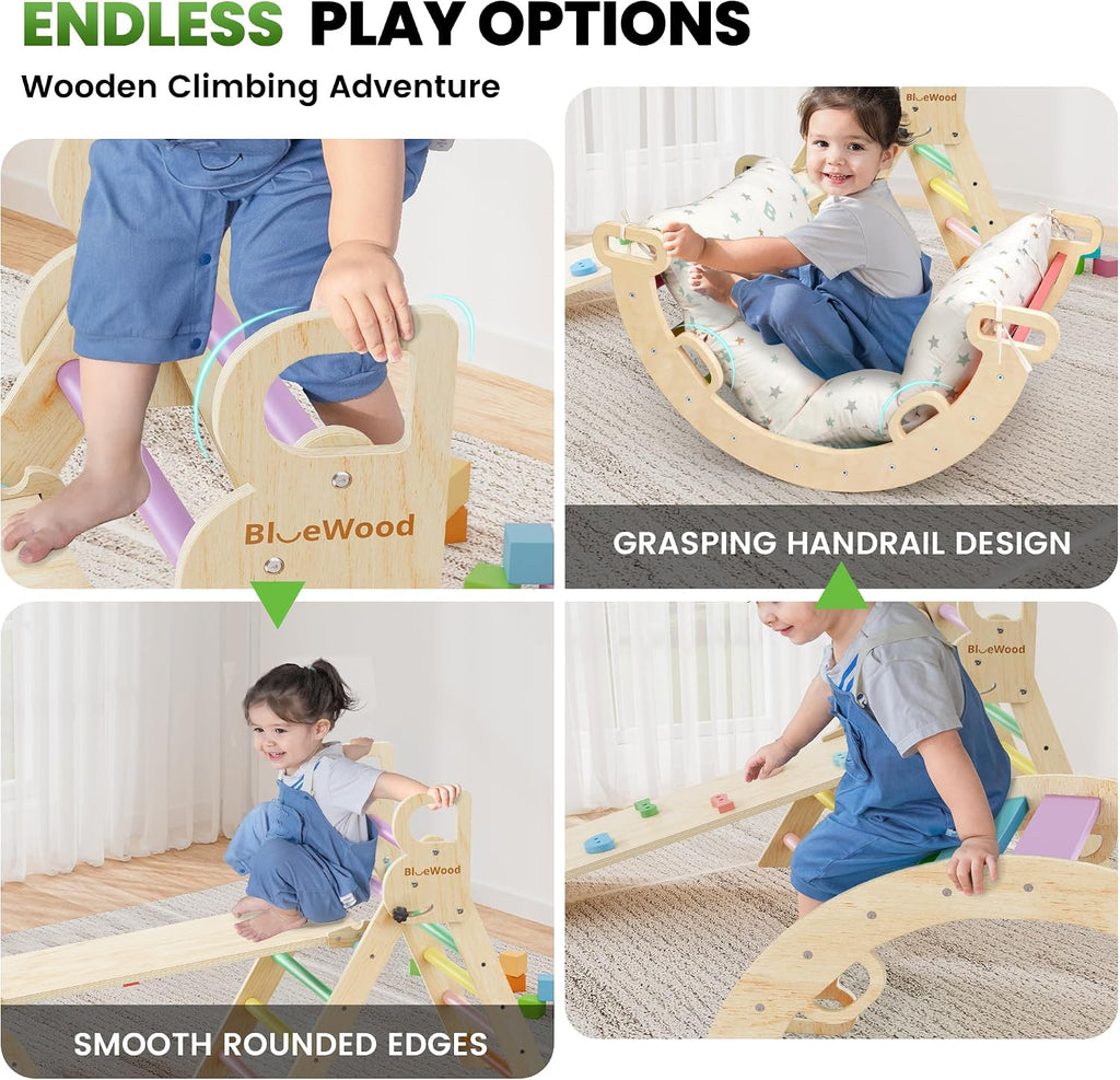Triangle Set with Cushion, Wooden Climbing Toys for Toddler