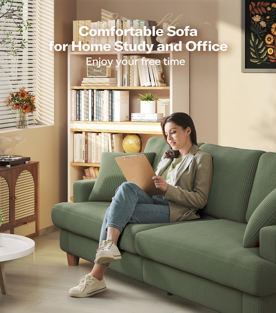 87in Corduroy Couch, 3 Seater Sofa, Sofas & Couches, Green Couch