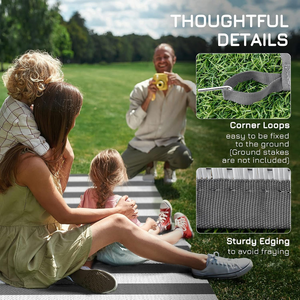 Reversible Outdoor Rug, Gray & White Striped