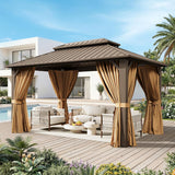 10x12FT Hardtop Gazebo, Metal Frame with Double Galvanized Steel Roof