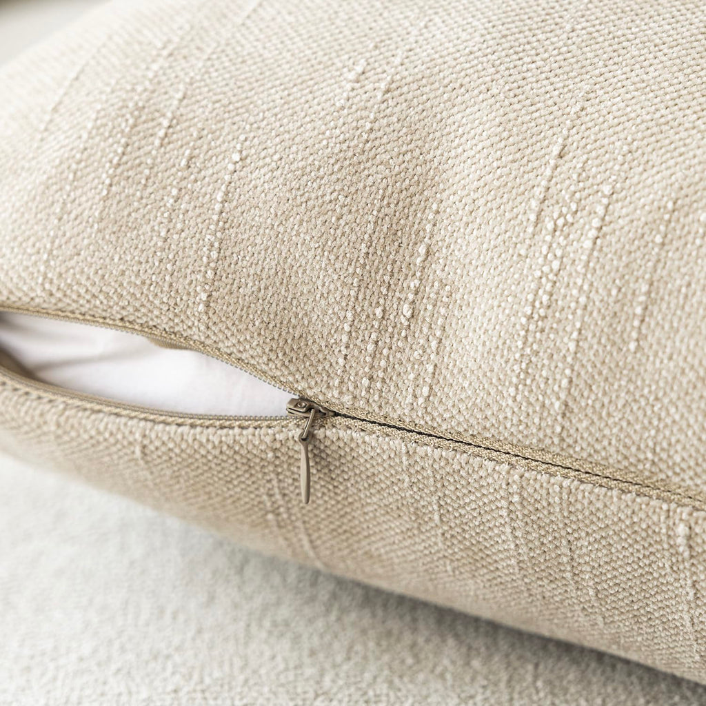 Solid Textured Chenille Throw Pillow Covers 16x16 Inch, Beige