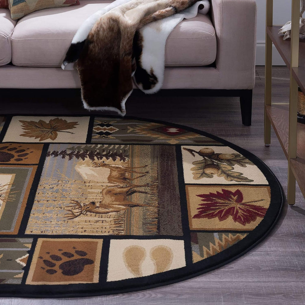 Northern Wildlife Multi-Color Easy Clean Oval Area Rug Bedroom or Dining Room for Farmhouse, Lodge, Cabin Stye