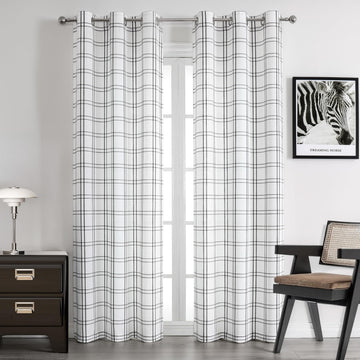 Black White Buffalo Plaid Check Curtain Panels 84 Inches Long