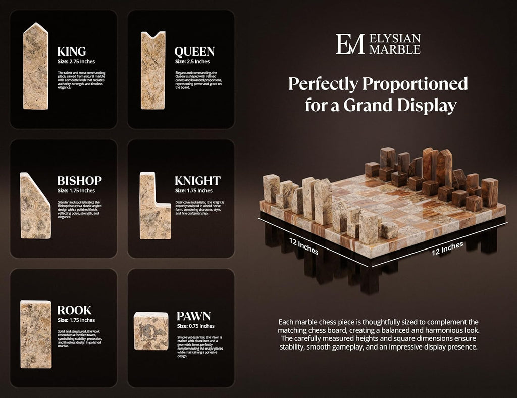 Modern Chess Set - Handcrafted Borderless Marble Chess Board with Minimalist Geometric Pieces, Luxury Decorative