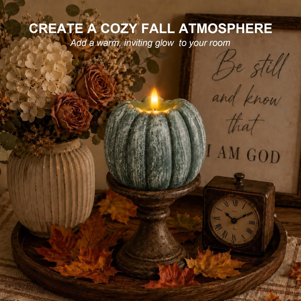 Flameless Wax Pumpkin Candle Flickering with Remote for Fall Decor
