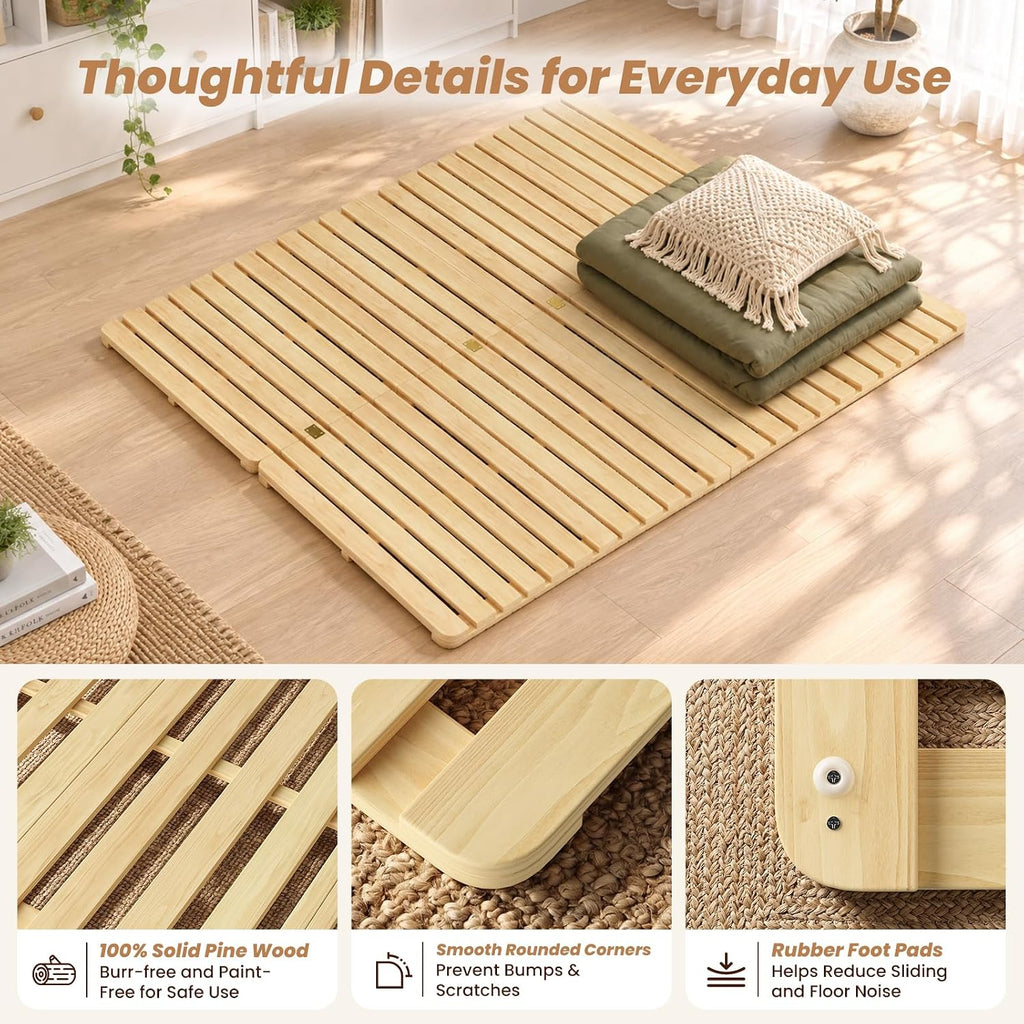 Foldable Floor Bed Frame, Solid Wood Tatami Bed Frame