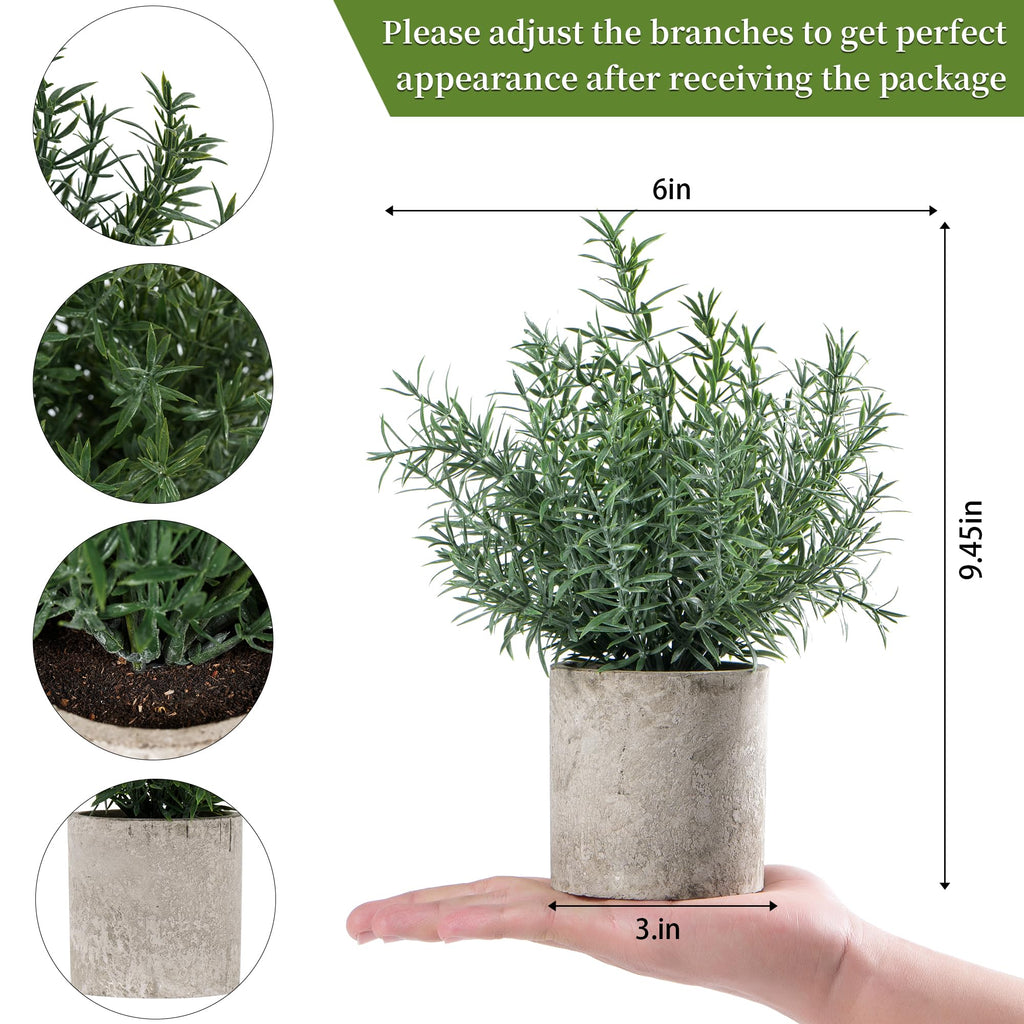2 Pack Small Fake Plants Rosemary Potted, Green