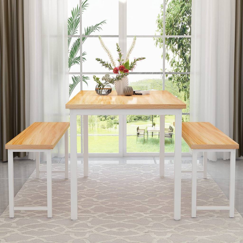 Dining Table Set with Two Benches, Kitchen Table Set for 4-6 Persons, Kitchen Table of 47.2 x 28.7 x 28.7 Inches