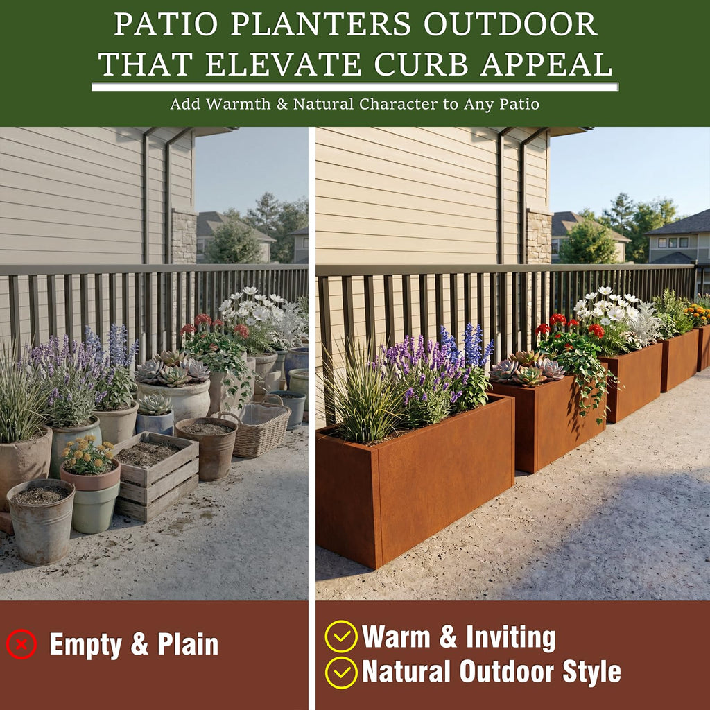 32 Inch Corten Steel Planter Box, Large Rectangular Planter