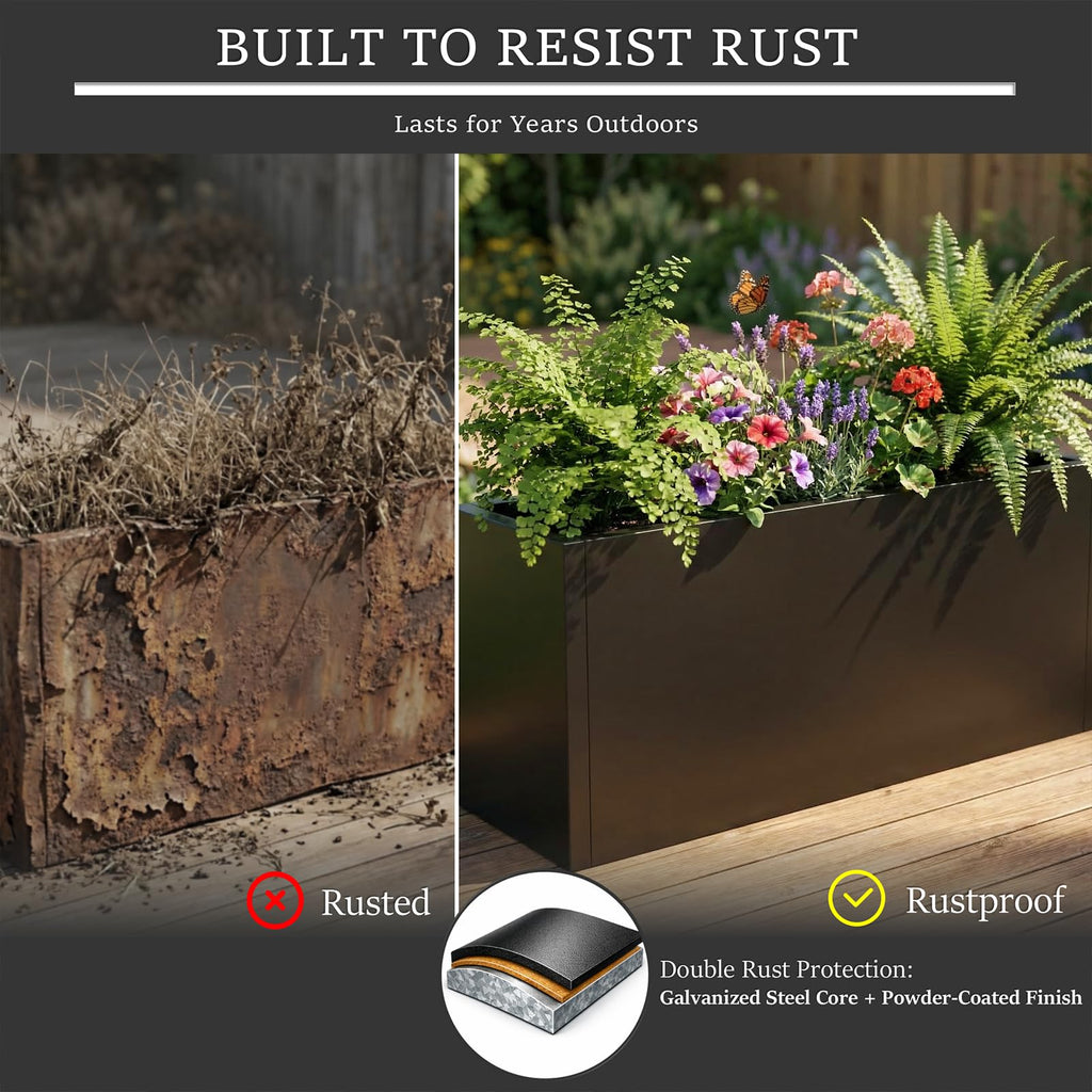 Metal Planter Box 32 Inch Outdoor, Galvanized Steel Raised Garden Bed