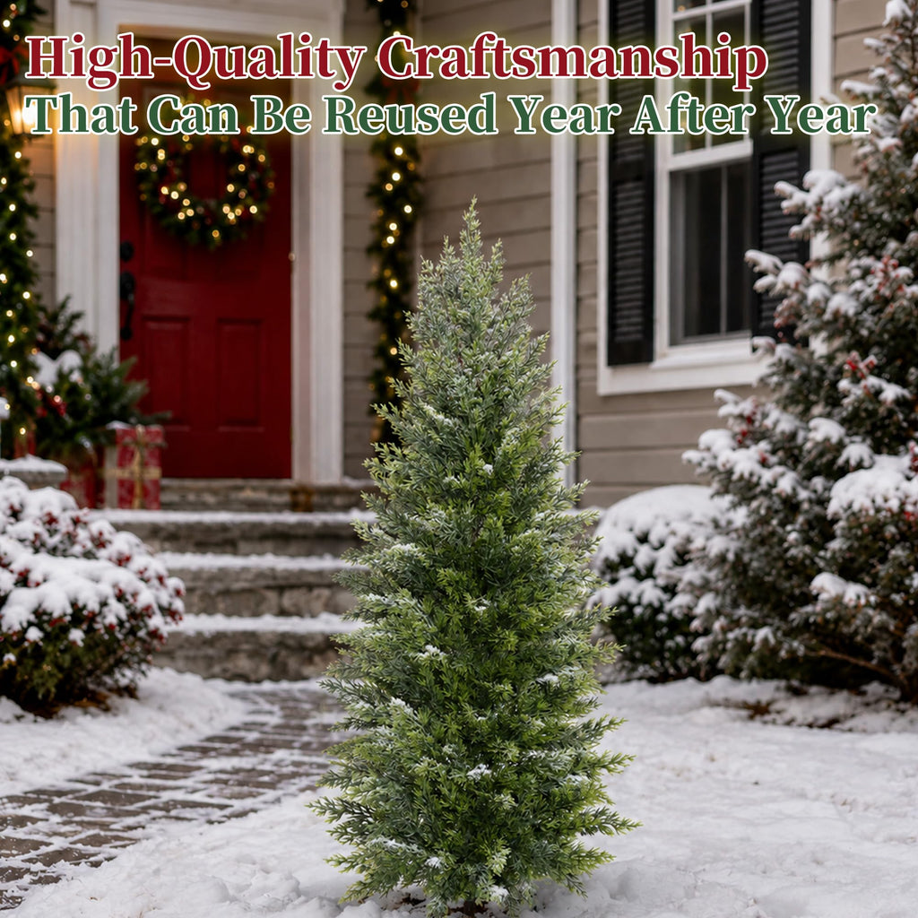 2 Pack 4FT Artificial Topiary Cedar Trees with Spike for Outdoor