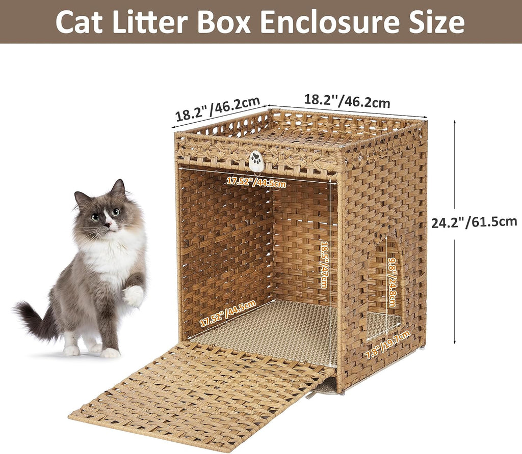 Cat Litter Box Enclosure with Door, Hidden Cat Washroom Furniture