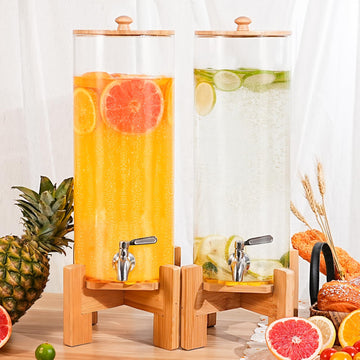 2 PCS 1.6 Gallon Glass Drink Dispenser with Wood Stand for Parties