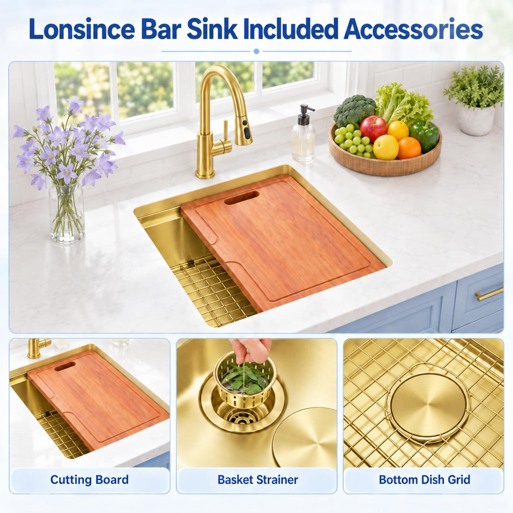 Gold Bar Sink Undermount, 16" X 18" Bar Prep Sink with Workstation