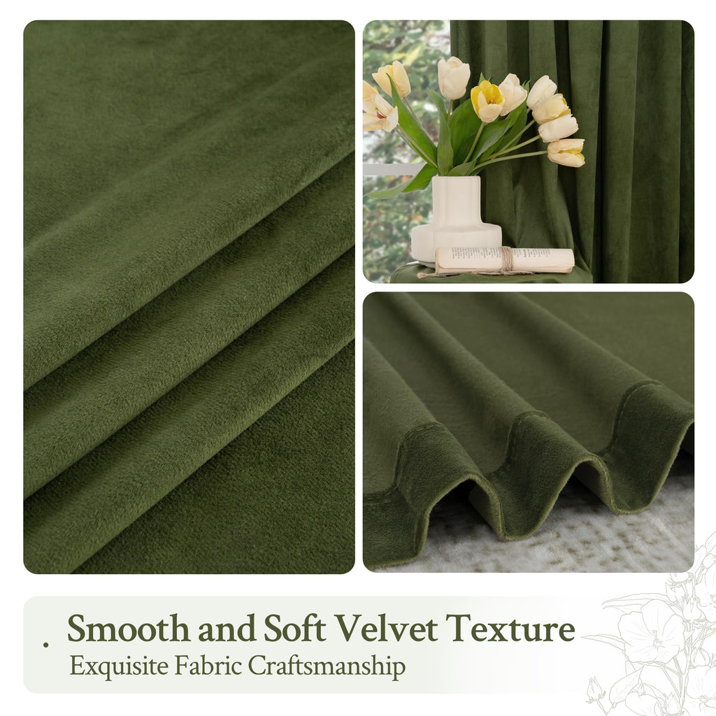Sage Green Velvet Curtains 120 Inches Long, 2 Panels