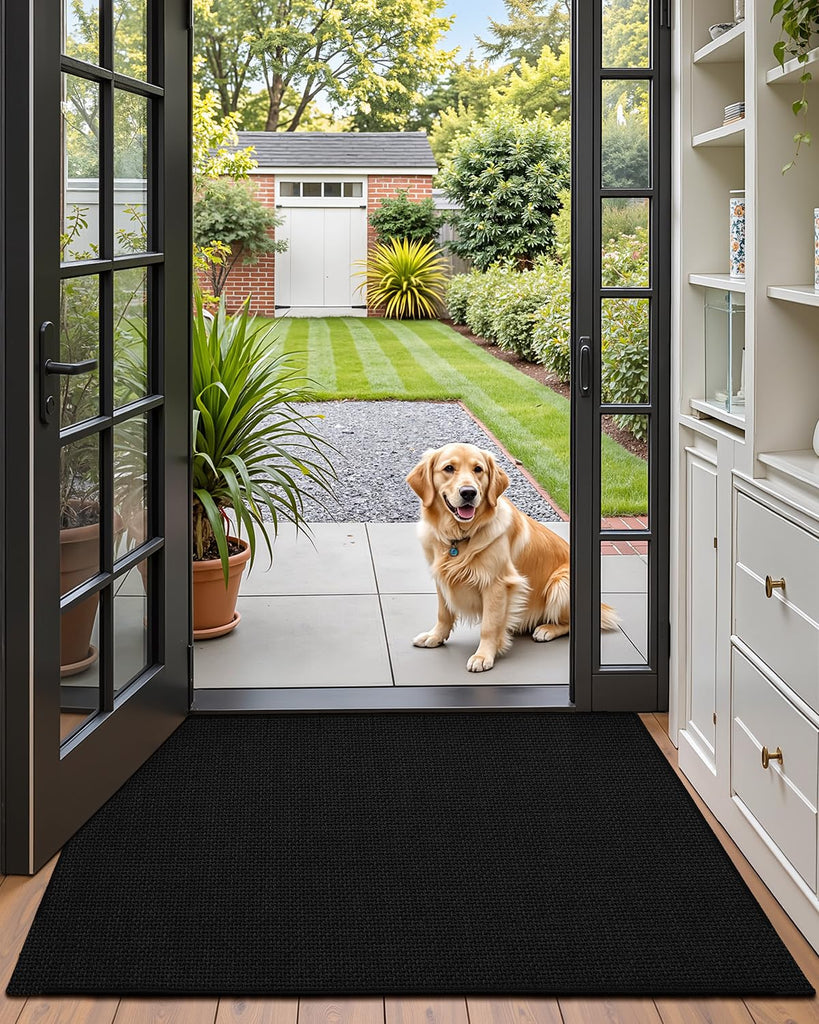 Ultra-Thin Indoor Door Mat Entrance, 36"x56" Ebony Black