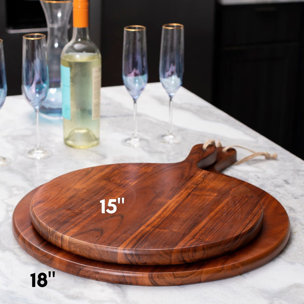 15" Round Acacia Wood Charcuterie Board with Handle, Espresso
