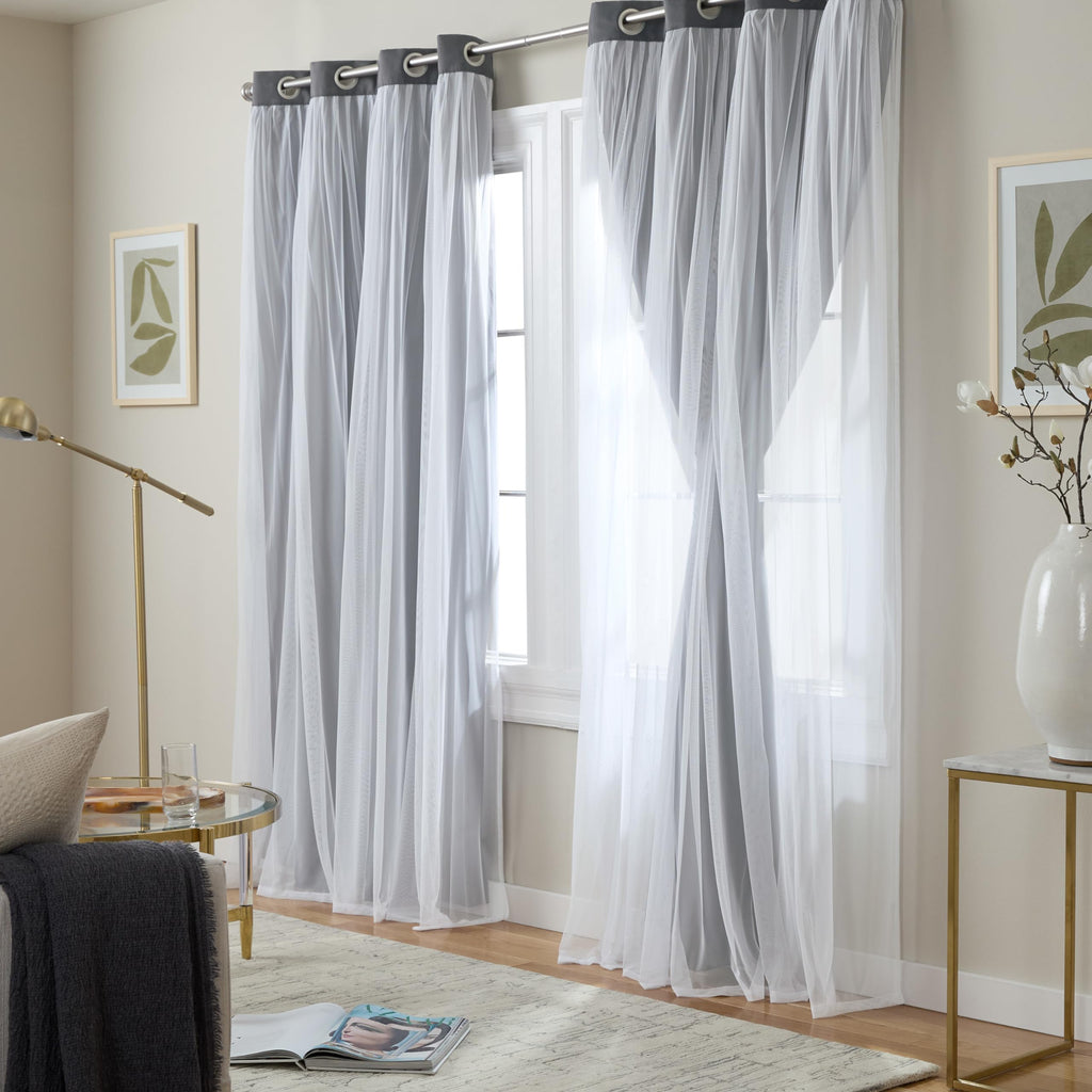 Talia Double Layer Indoor Curtains, Sheer and Room Darkening Blackout, Grommet Top, Energy Efficient, 2-Pack Set