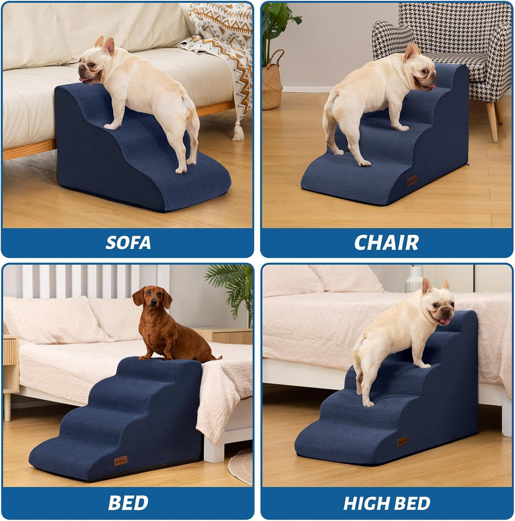Dog Steps for Bed or Couch, 4-Step Pet Stairs Ramp for Small Dogs