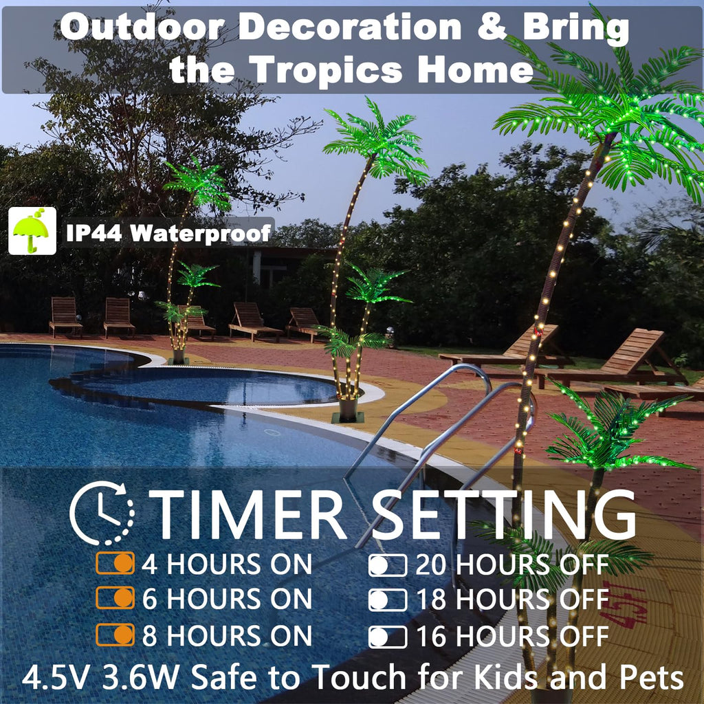 7FT Lighted Artificial Palm Tree with Three Trunks and Upgraded 260 LED Lights - Outdoor/Indoor Use, Perfect for Tiki