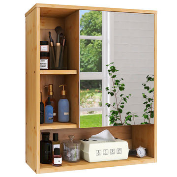 Bathroom Mirror Cabinet Wall Mounted, Bamboo Space Saver Medicine Cabinet, Wall Hanging Over Toilet Storage Cabinet