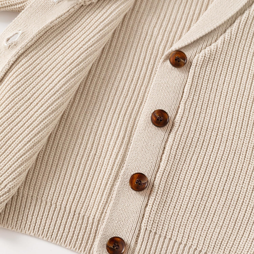 Toddler Boys' Cotton V-Neck Cardigan Sweater, Infant Baby Boys Button up Knitted Sweatshirt for Fall and Winter
