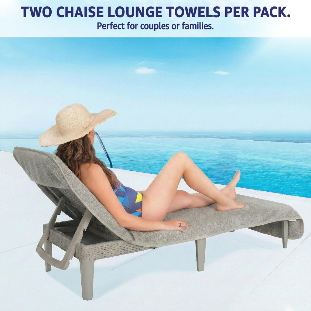 2 PACKED Chaise Lounge Covers with Pocket, 86"x32" Oversized Beach Pool Lounge Chair Towels (Gray Chair Towel, 2